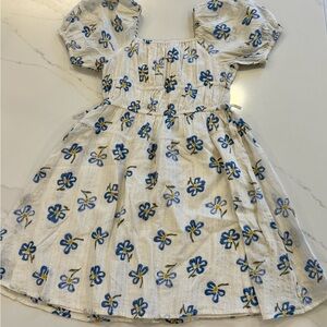 Crewcuts White Dress with Blue and Yellow Floral Pattern size S 6/7